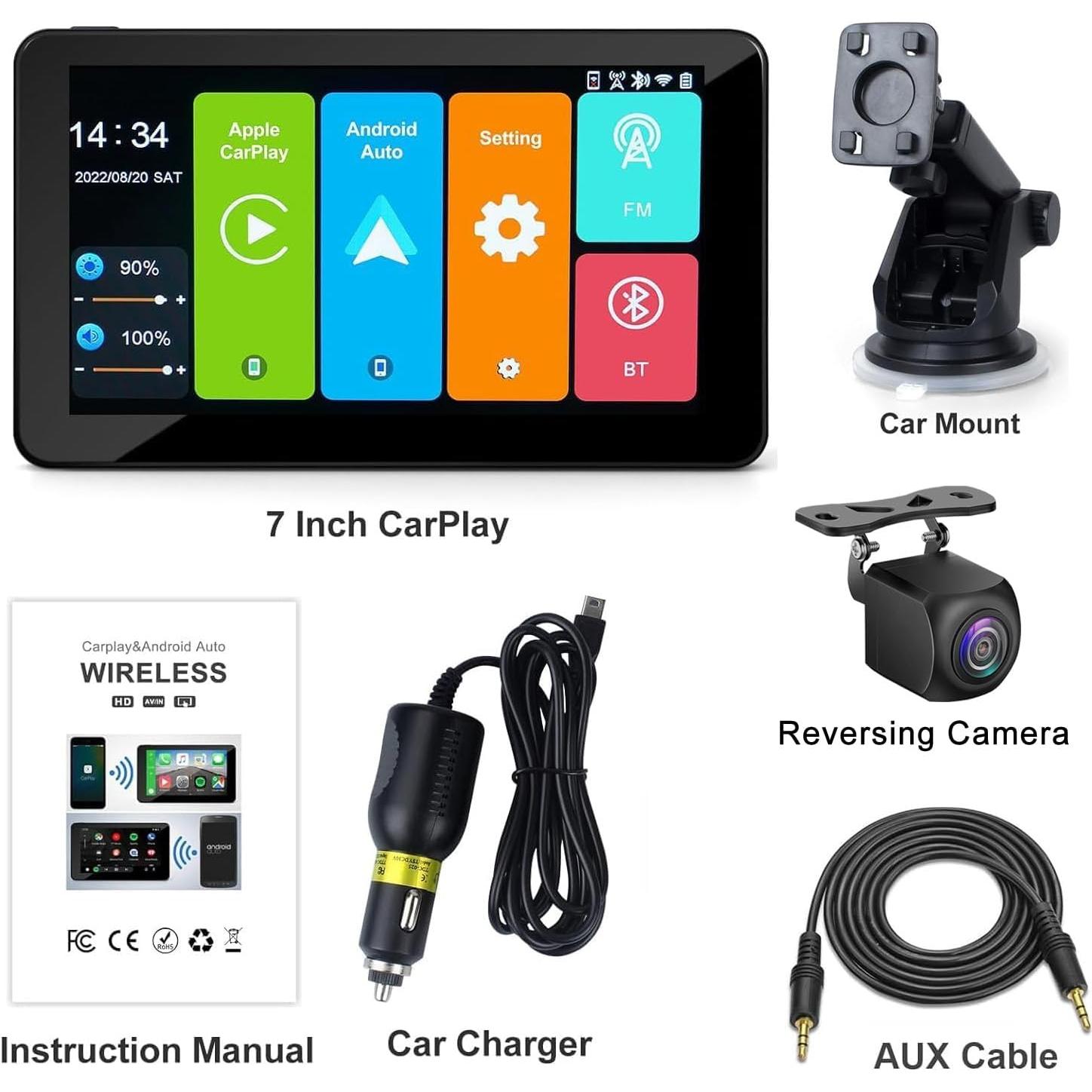 Pantalla Carplay Portátil 7" MRSXWPY con Cámara de Reversa