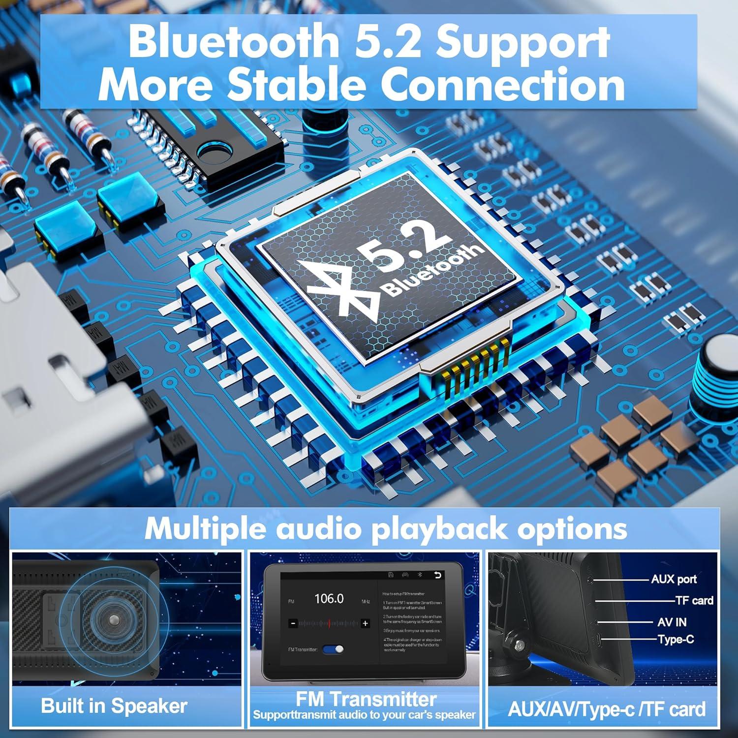 Pantalla Carplay Portátil 7" HD Bluetooth con Cámara Respaldo