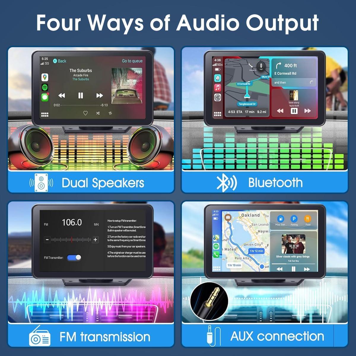 Pantalla Carplay Portátil 7" HD Bluetooth con Cámara Respaldo