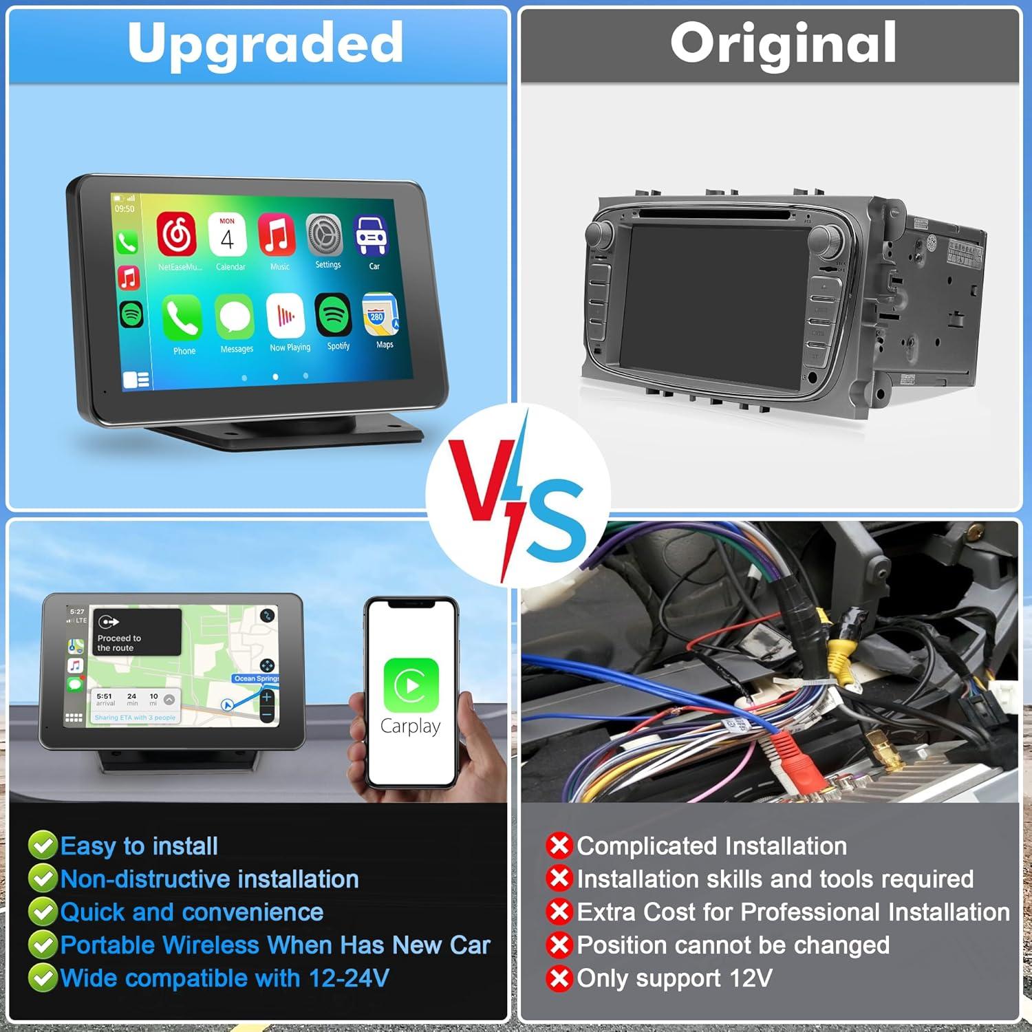 Pantalla Carplay Portátil 7" HD Bluetooth con Cámara Respaldo