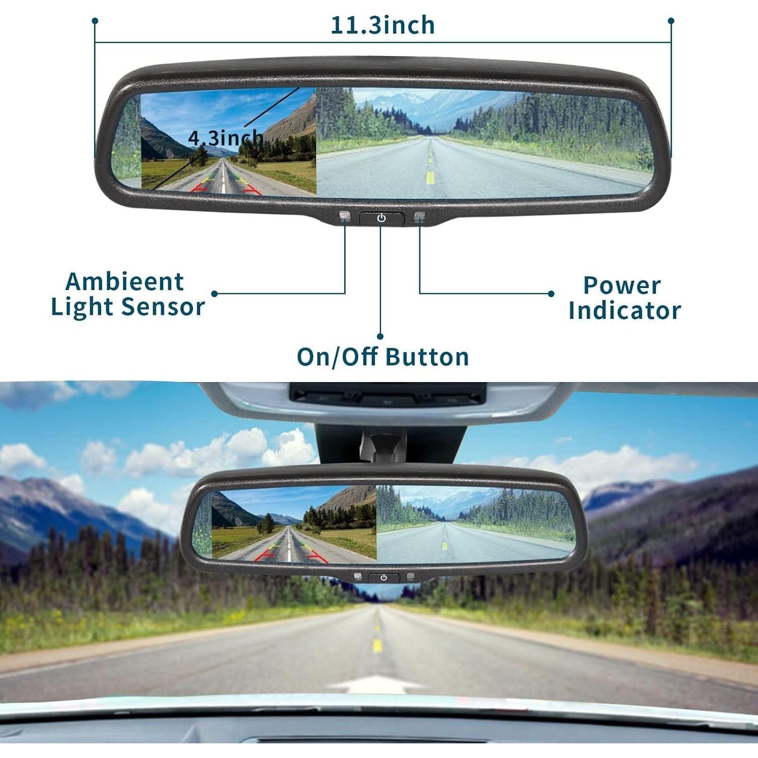 Espejo Retrovisor EWAY 4.3" LCD con Dimming Automático y Soporte