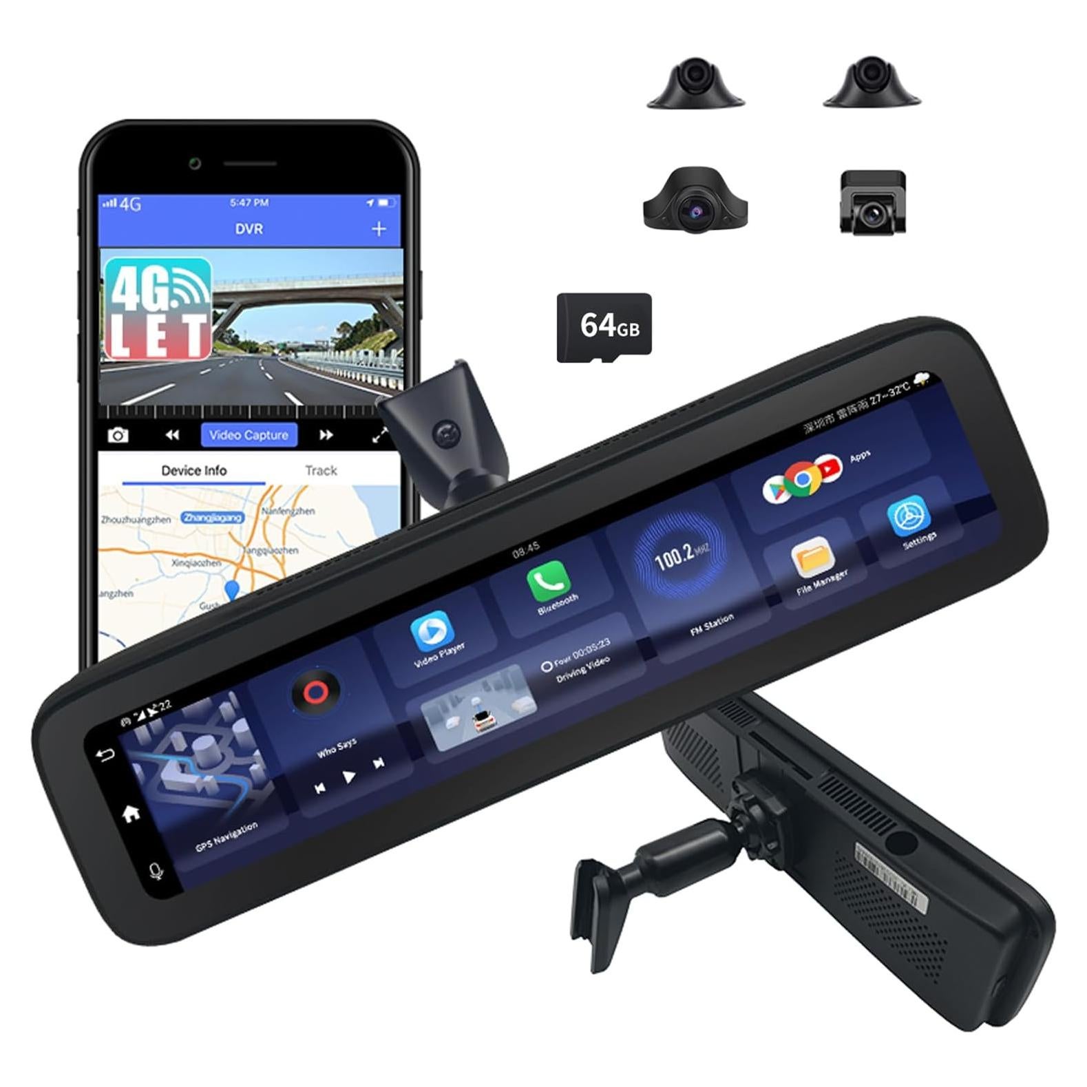 Cámara Dash 360° SZSHUFEN con GPS y Android 10.0 - Montaje Espejo