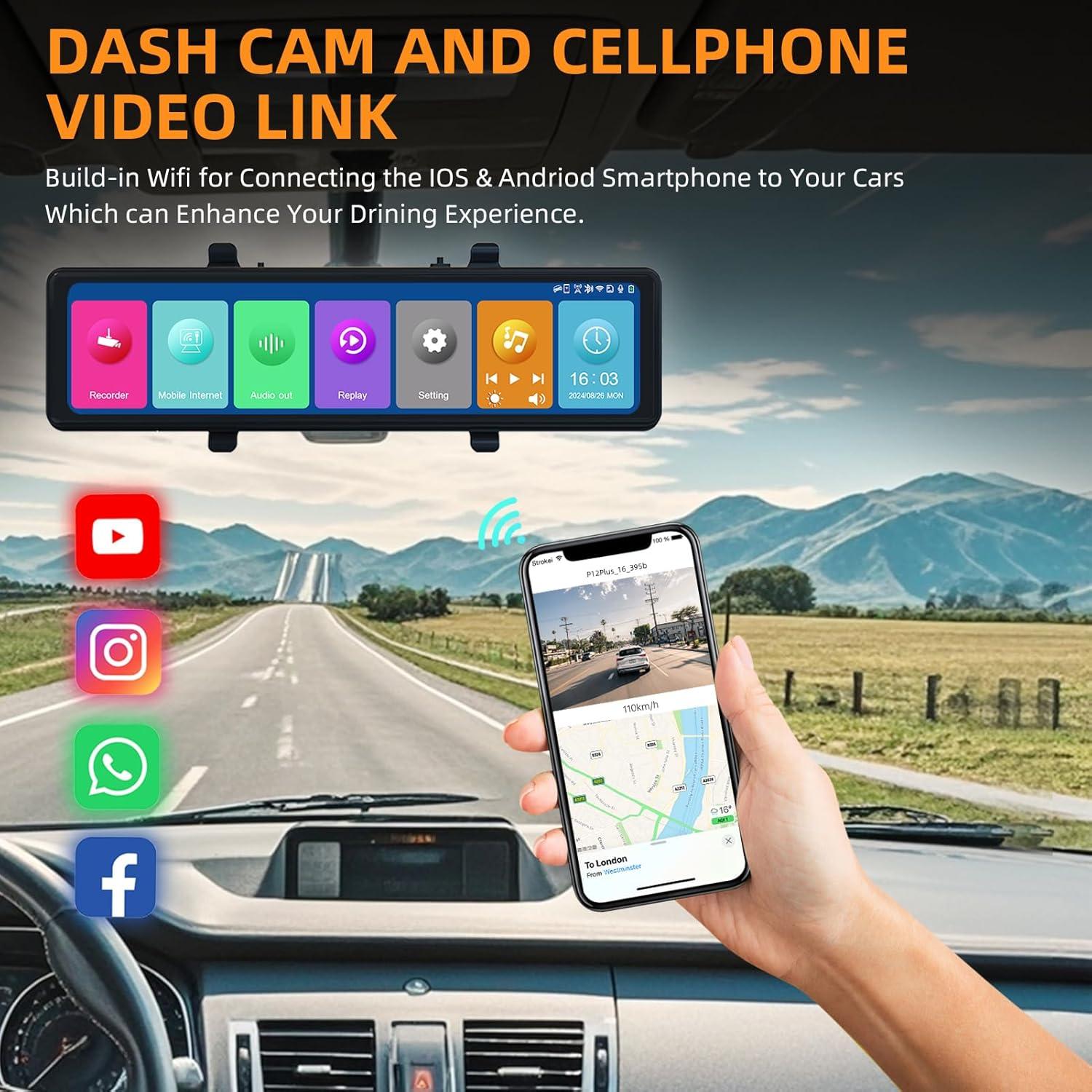 Espejo Retrovisor Inteligente 11.26" 4K Dash Cam CarPlay