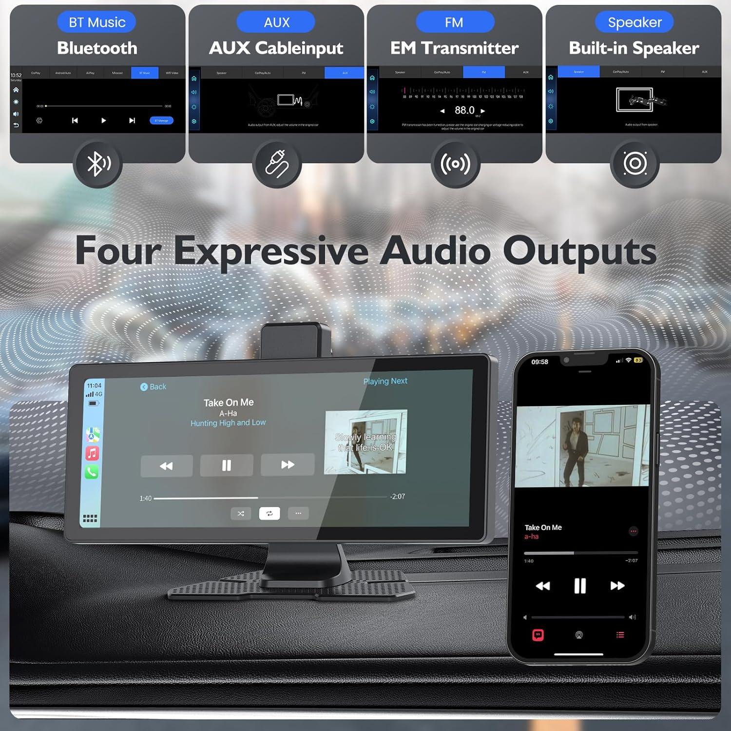 Pantalla Inalámbrica 10.26" Missee CarPlay 4K HD GPS