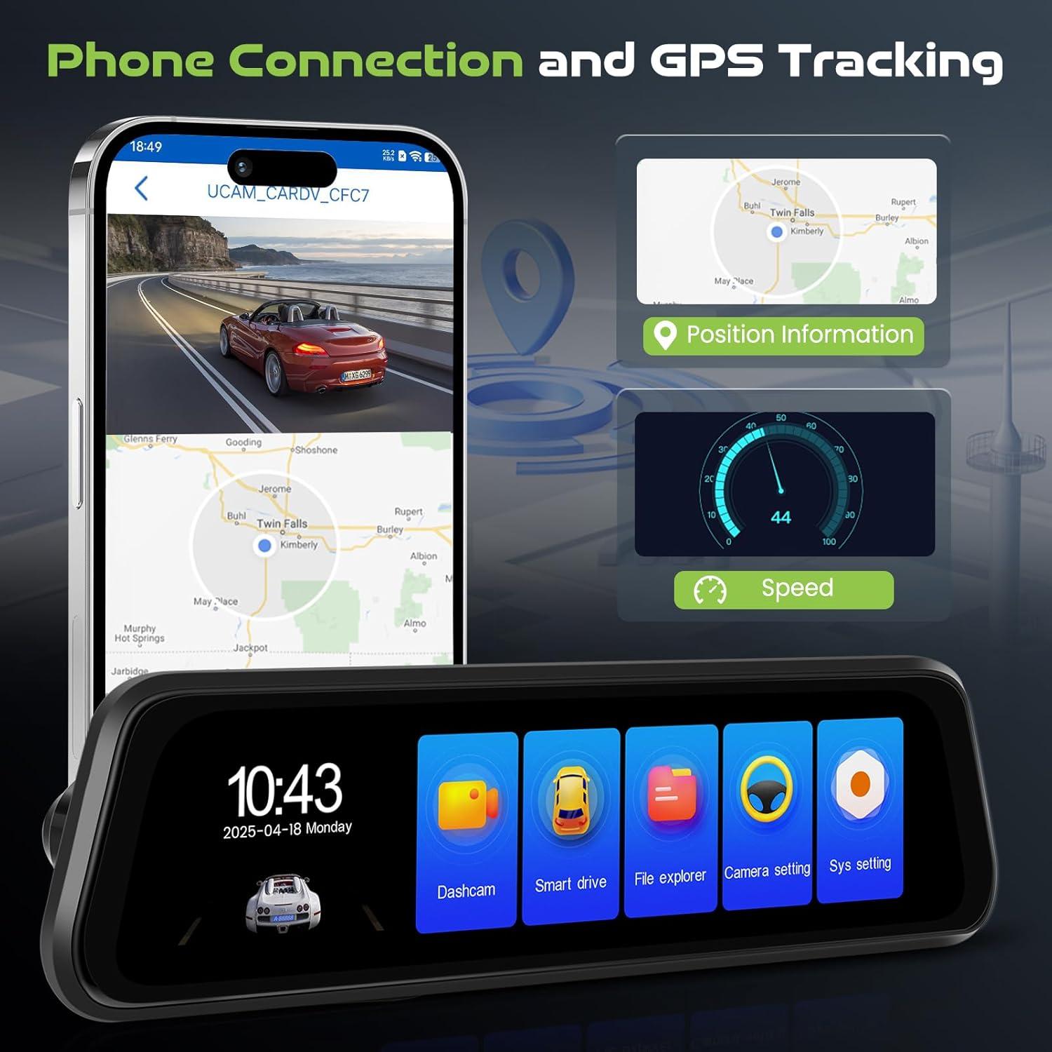 Cámara de Tablero Espejo 4K Driauto con GPS y WiFi