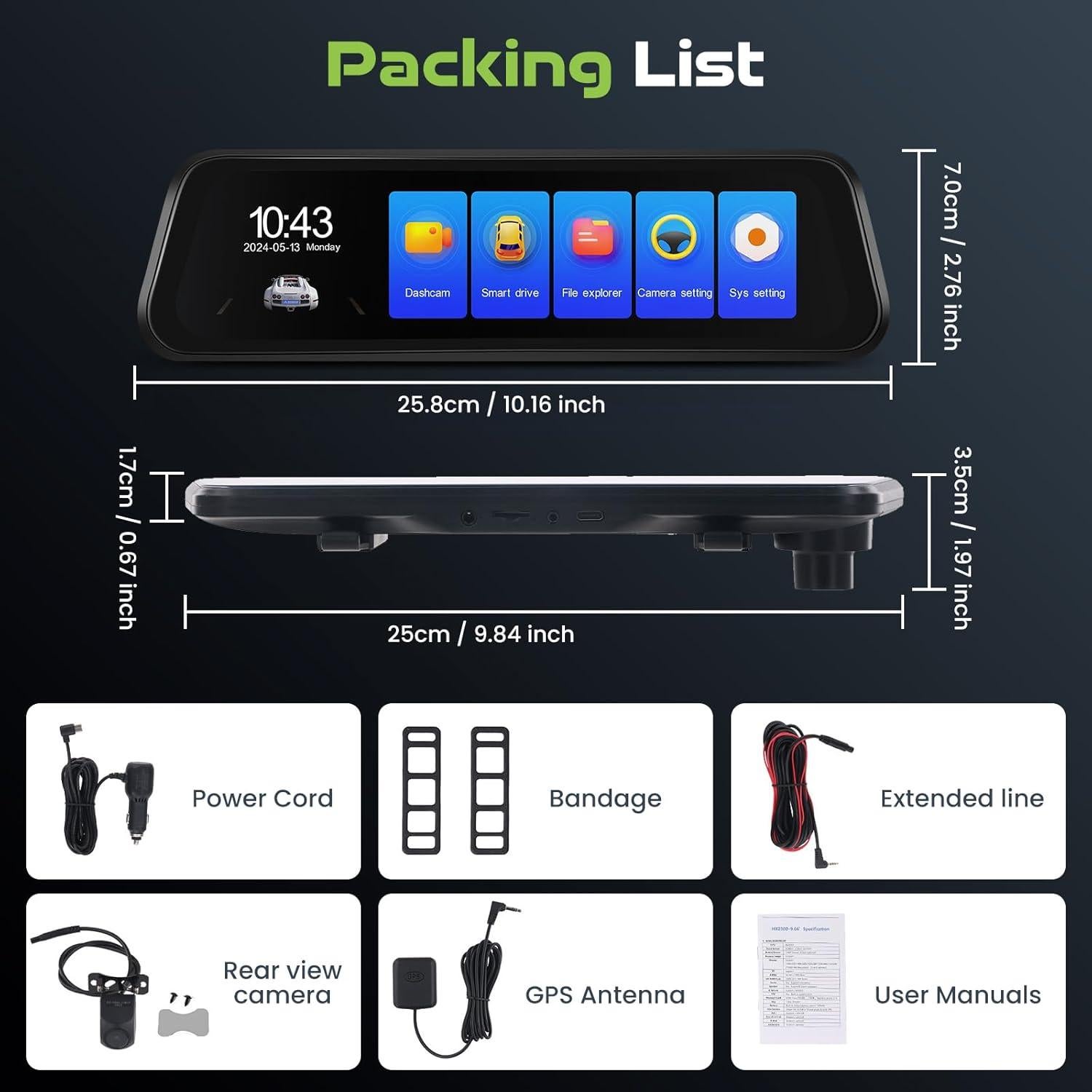 Cámara de Tablero Espejo 4K Driauto con GPS y WiFi