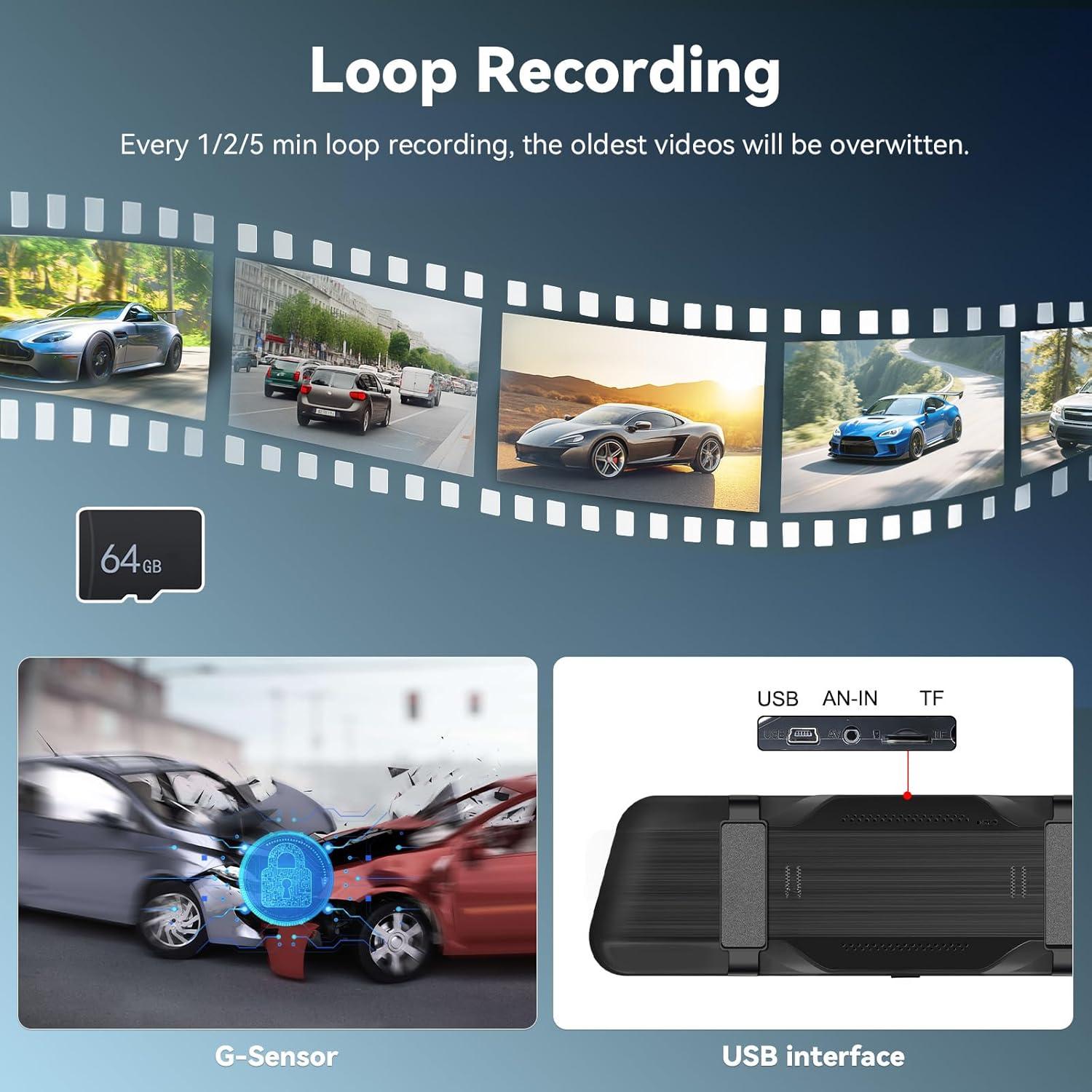 Cámara de Salpicadero Zomolither 9.66" IPS 1080P con Visión Nocturna