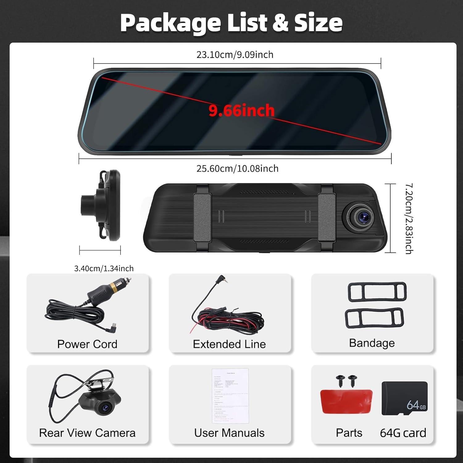 Cámara de Salpicadero Zomolither 9.66" IPS 1080P con Visión Nocturna