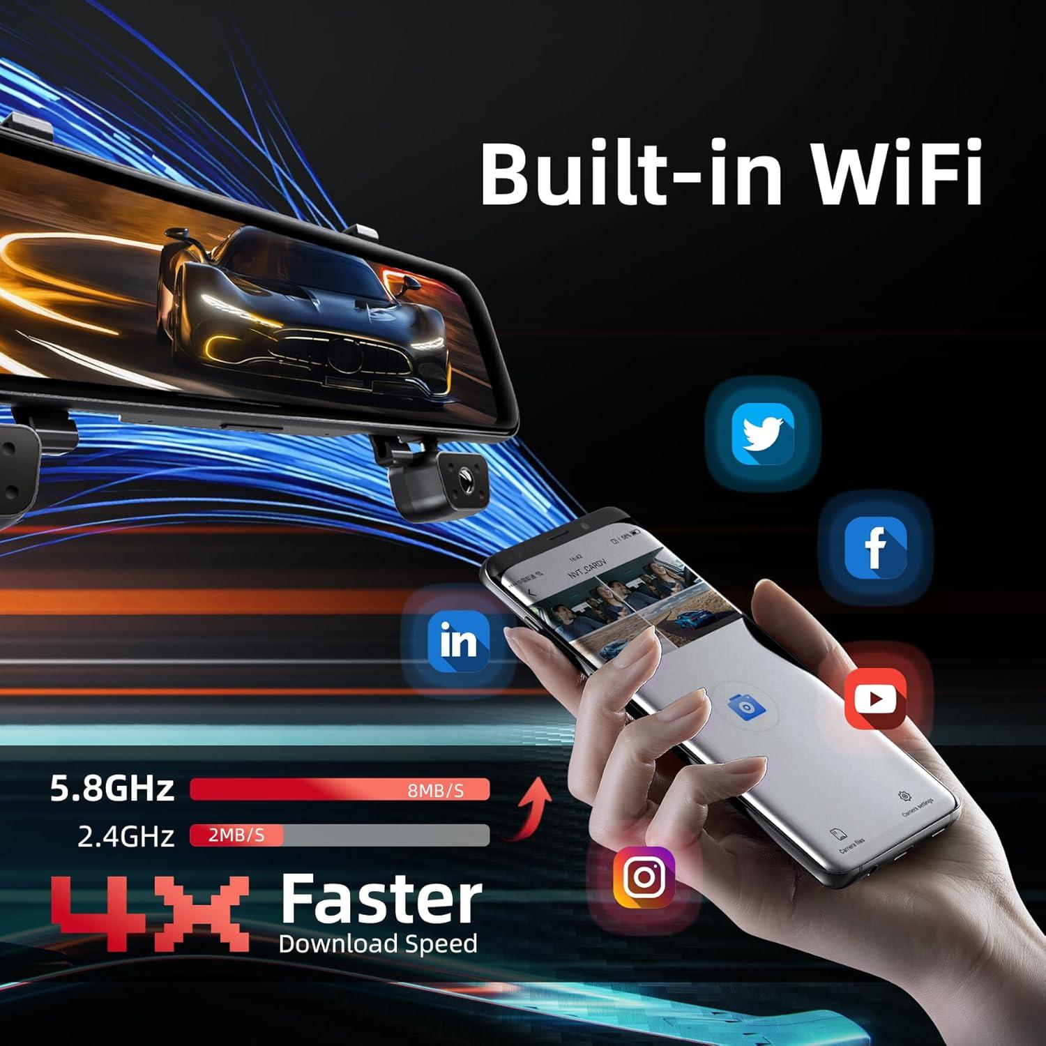 Cámara de Espejo Retrovisor Gloryes A980 360° con GPS y Wi-Fi