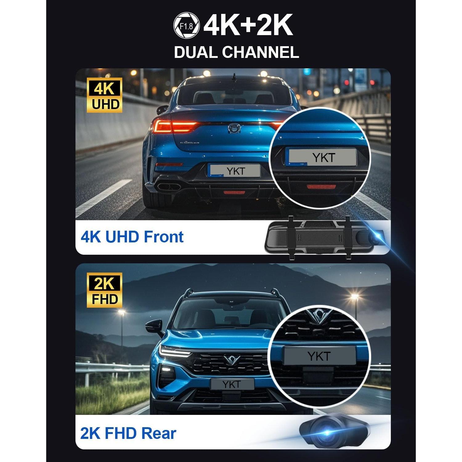 Cámara de Espejo YKT H9-2 4K con Pantalla Táctil 10" y GPS