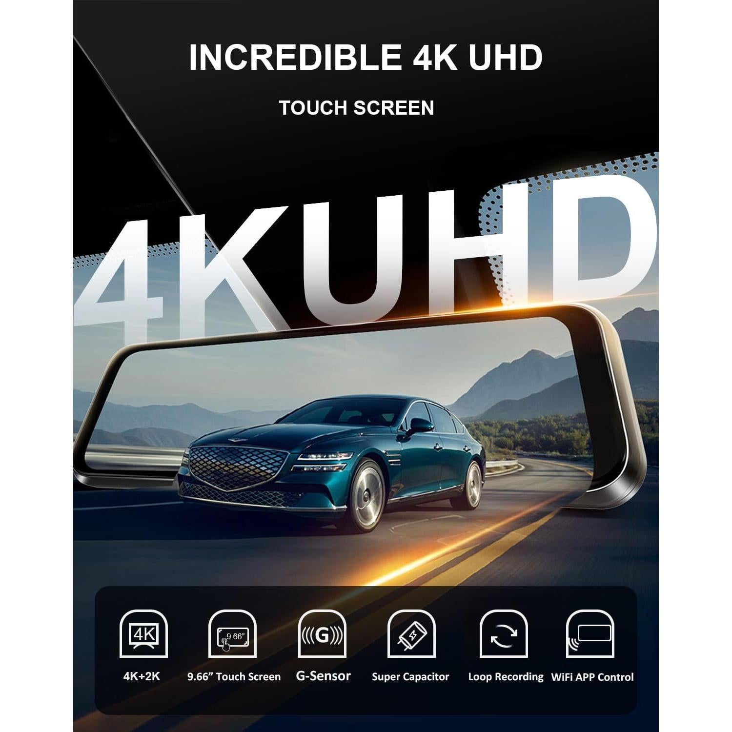 Cámara de Espejo YKT H9-2 4K con Pantalla Táctil 10" y GPS