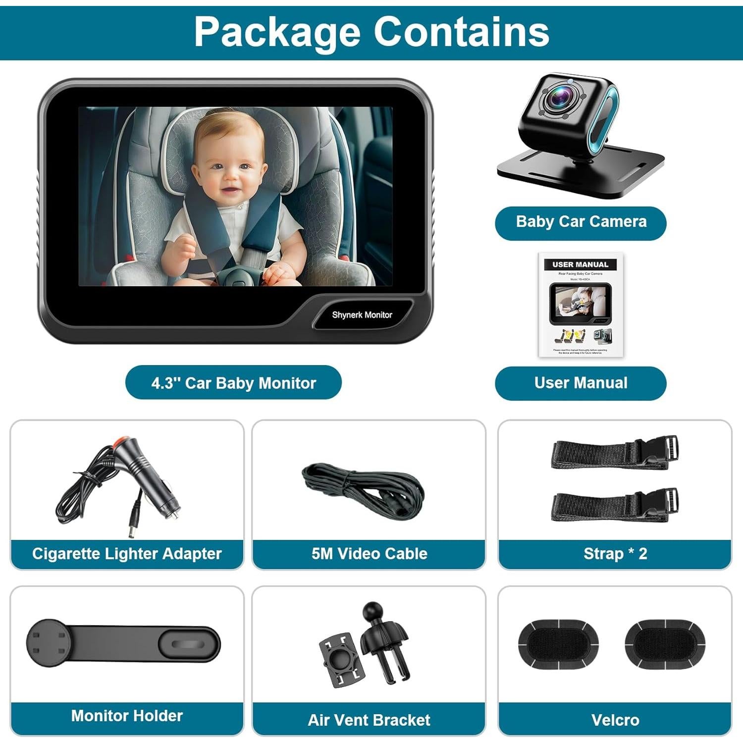 Espejo de Coche para Bebés Shynerk YB-405CA 4.3" HD