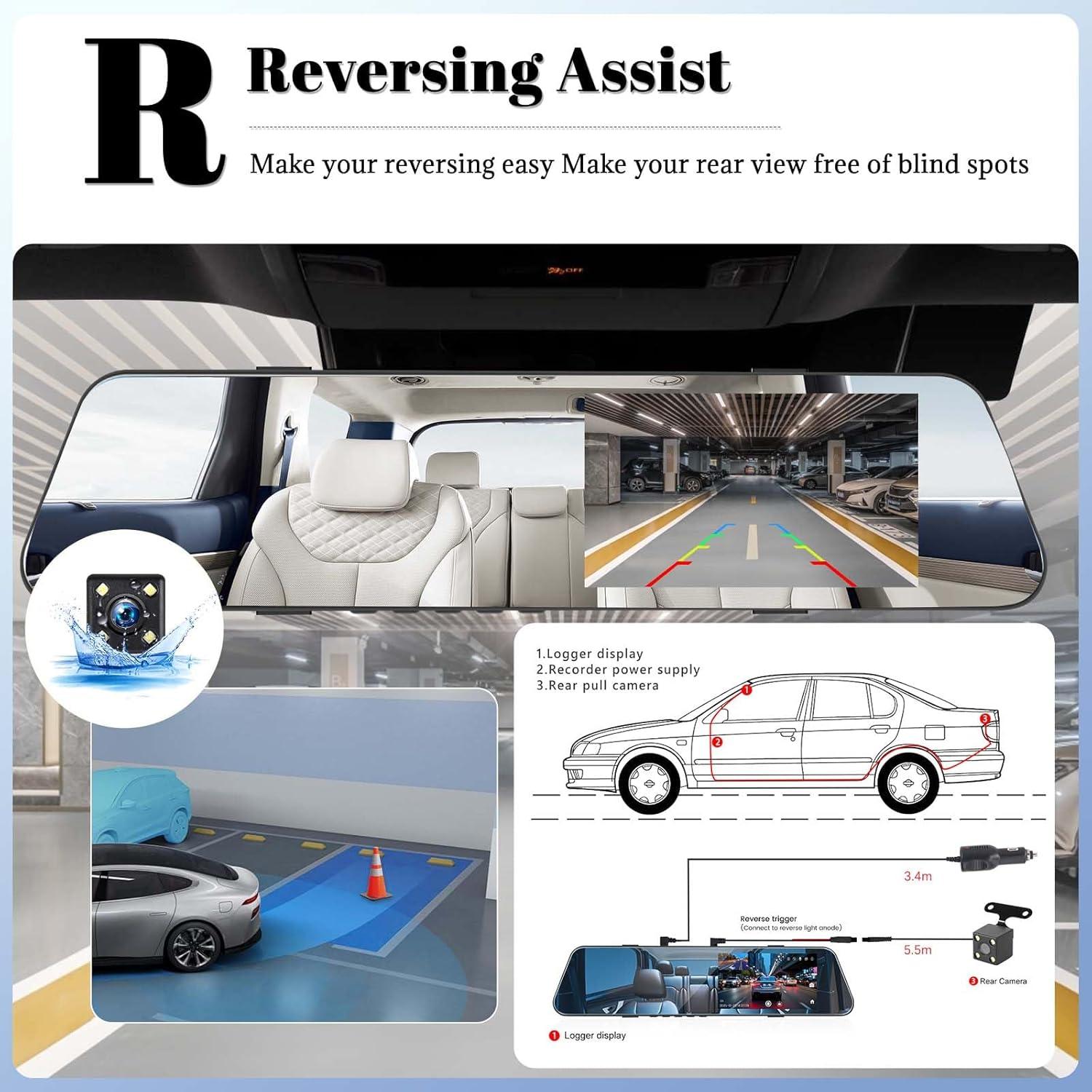 Cámara de Tablero OiLiehu 4.7" Dual 1080P con Visión Nocturna