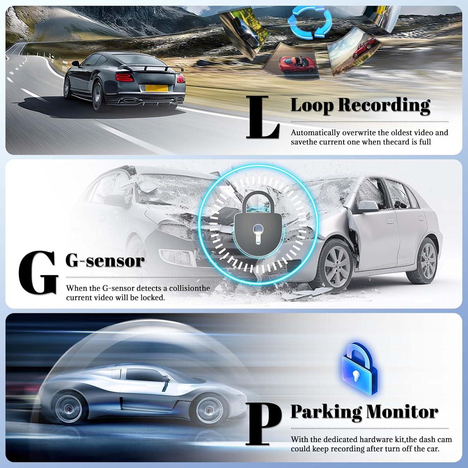 Cámara de Tablero OiLiehu 4.7" Dual 1080P con Visión Nocturna