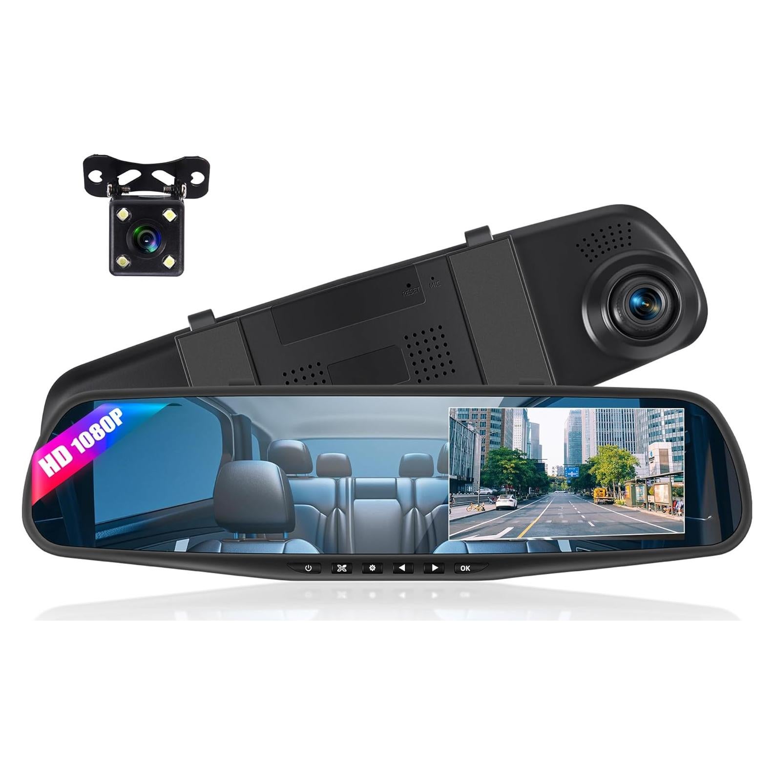 Cámara de Espejo Retrovisor AMprime 4.5" 1080P Doble Cámara