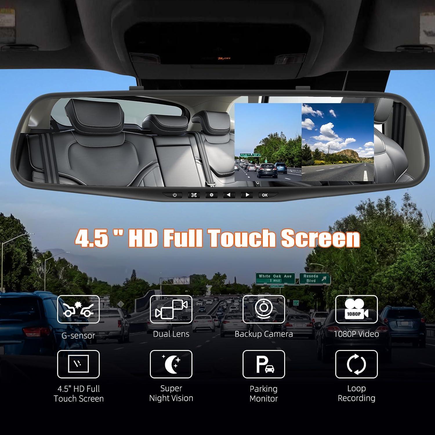 Cámara de Espejo Retrovisor AMprime 4.5" 1080P Doble Cámara