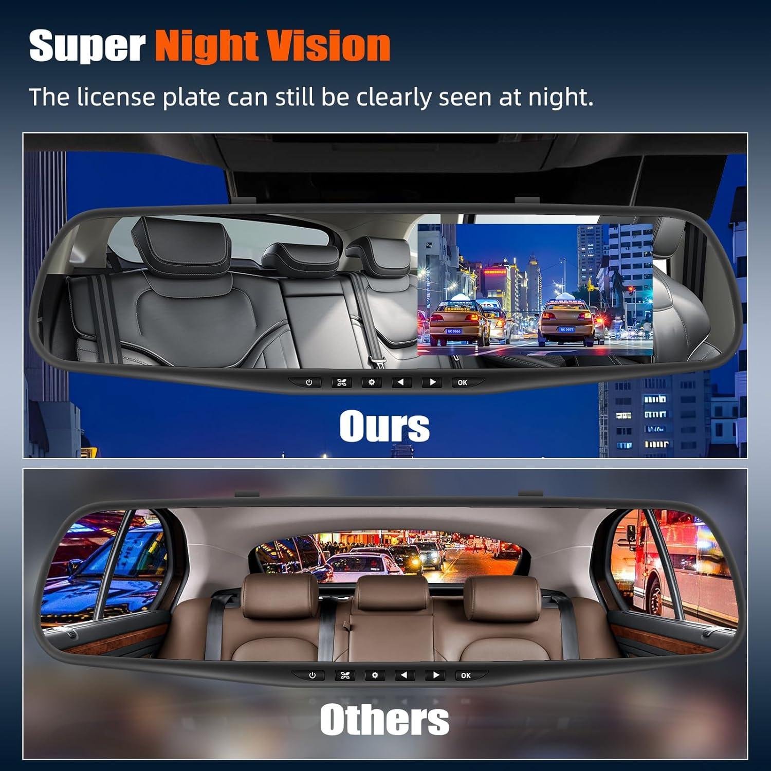 Cámara de Espejo Retrovisor AMprime 4.5" 1080P Doble Cámara