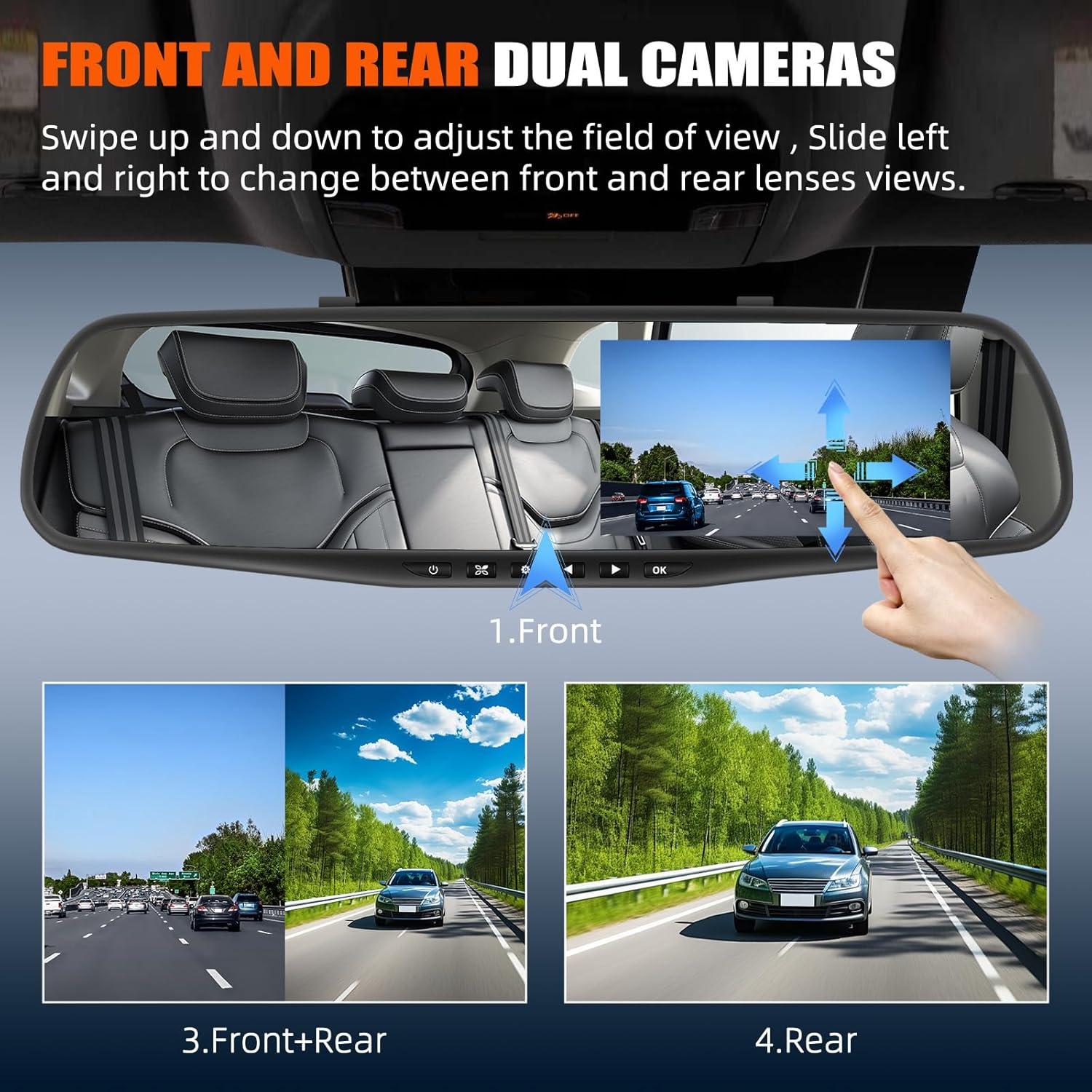 Cámara de Espejo Retrovisor AMprime 4.5" 1080P Doble Cámara