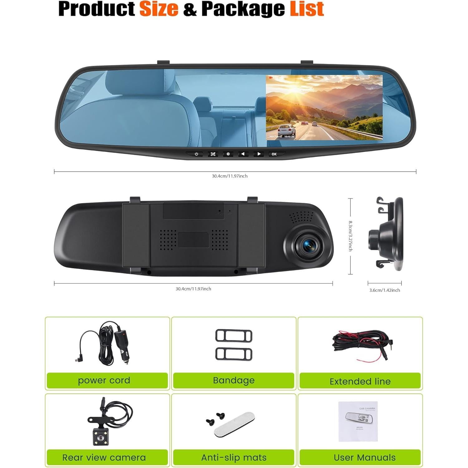 Cámara de Espejo Retrovisor AMprime 4.5" 1080P Doble Cámara