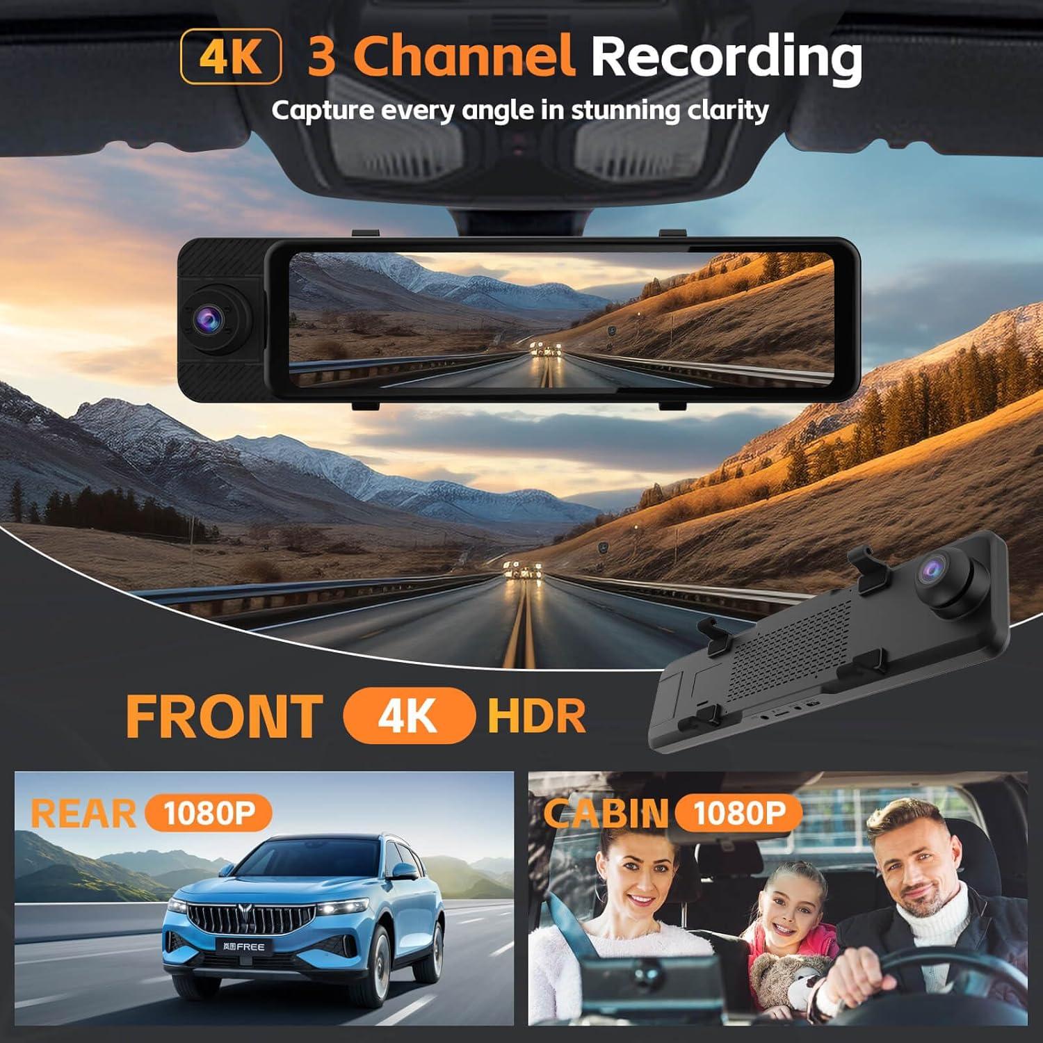 Cámara de Espejo Retrovisor MITNOTY X12 4K 3 Canales con GPS