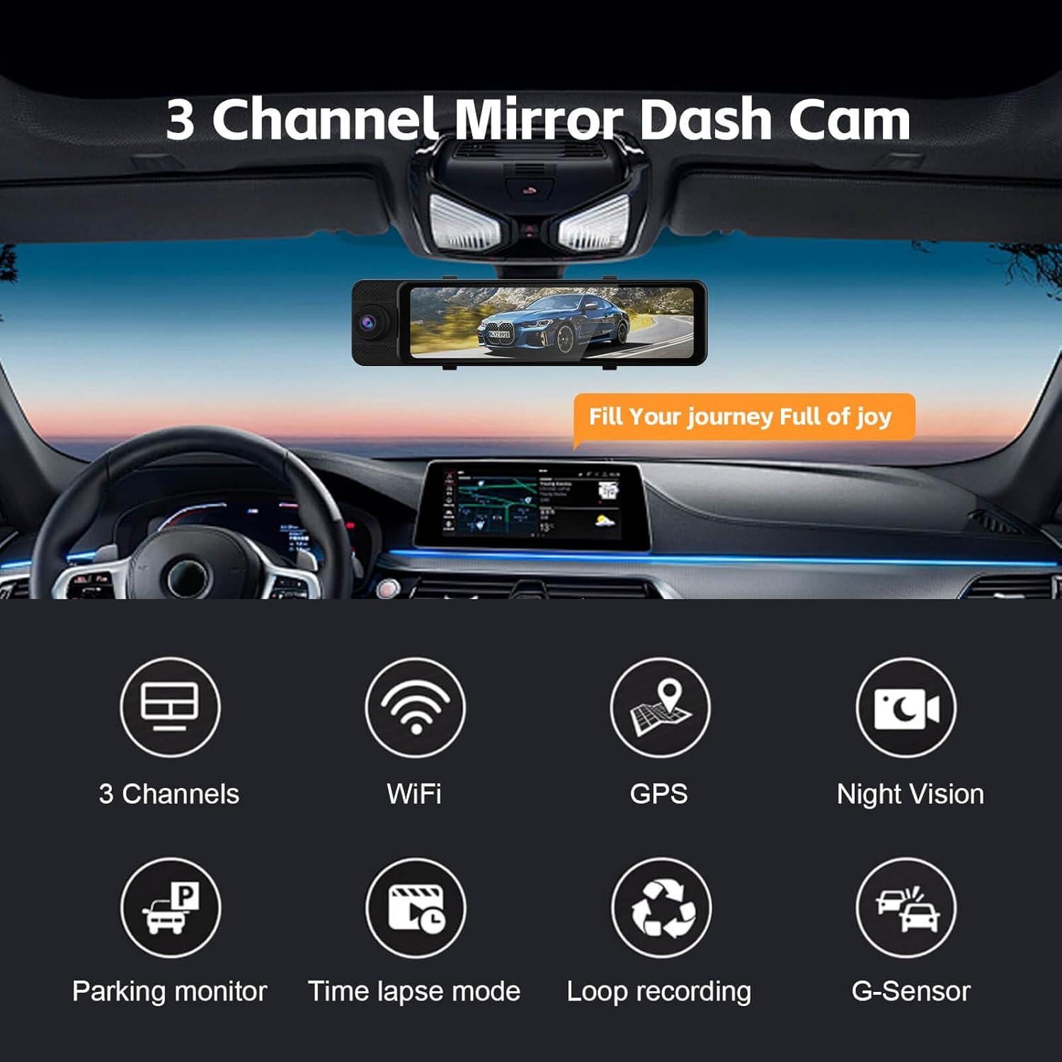 Cámara de Espejo Retrovisor MITNOTY X12 4K 3 Canales con GPS