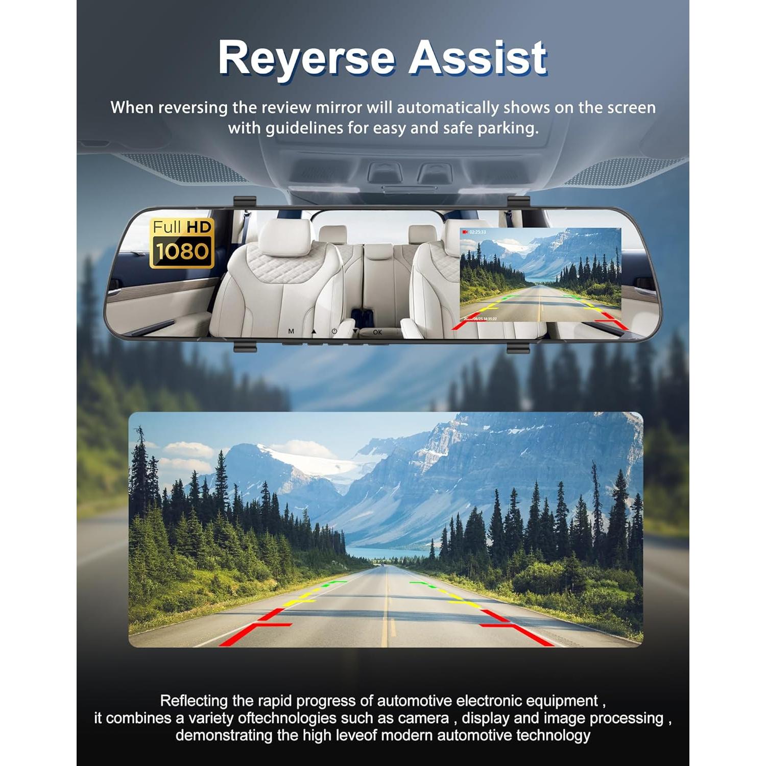 Cámara de Espejo Podofo 4" 1080P Doble Cámara Nocturna