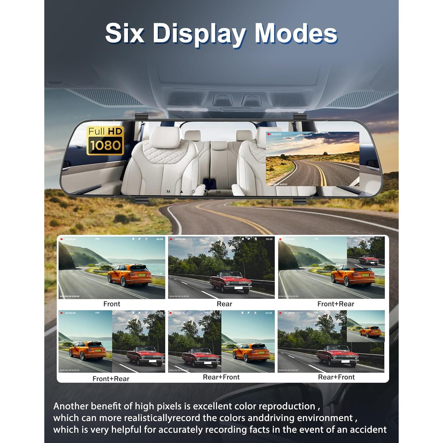 Cámara de Espejo Podofo 4" 1080P Doble Cámara Nocturna