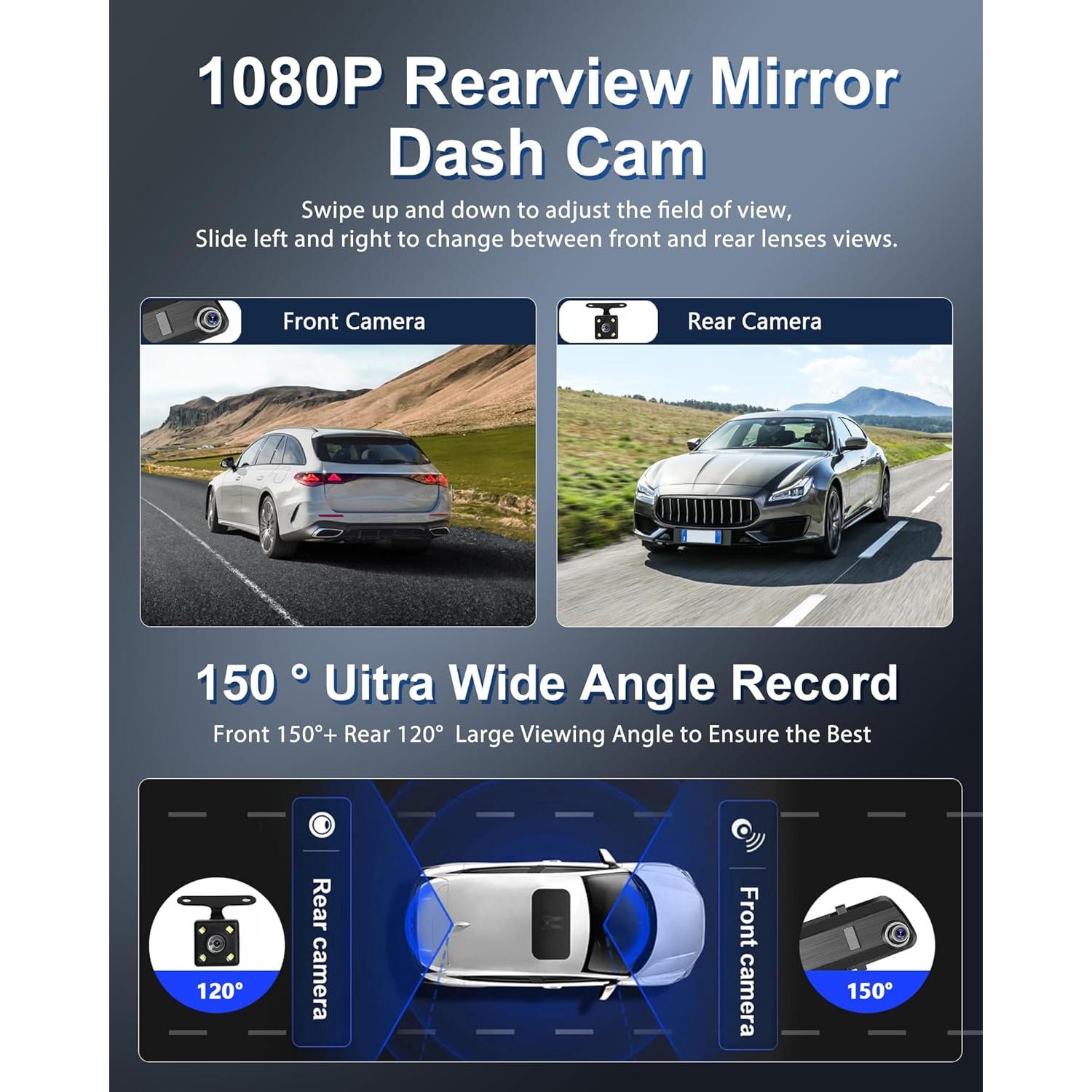 Cámara de Espejo Podofo 4" 1080P Doble Cámara Nocturna