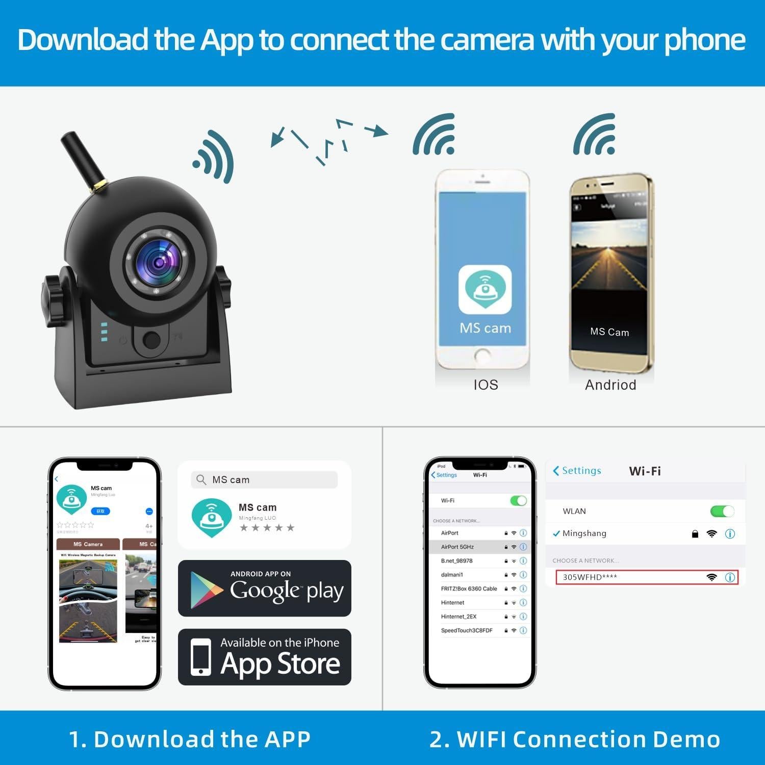 Cámara de Respaldo Inalámbrica MHCABSR con Batería Recargable IP68