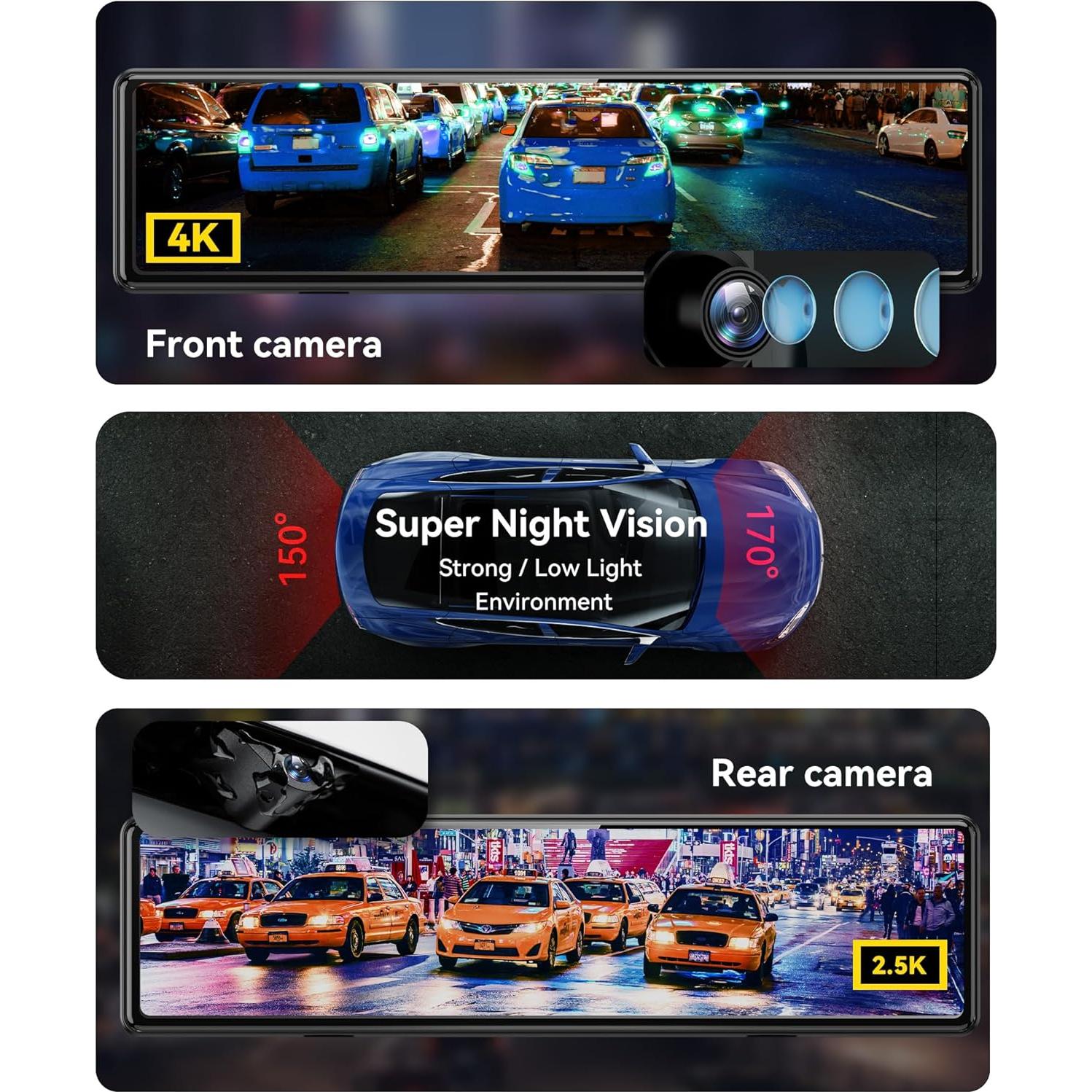 Cámara de Espejo REDTIGER T27 4K Delantera y 2.5K Trasera