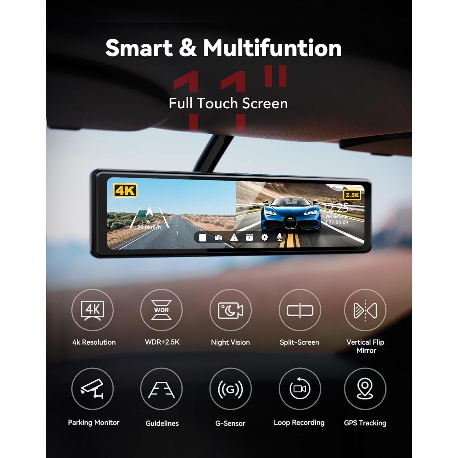 Cámara de Espejo REDTIGER T27 4K Delantera y 2.5K Trasera