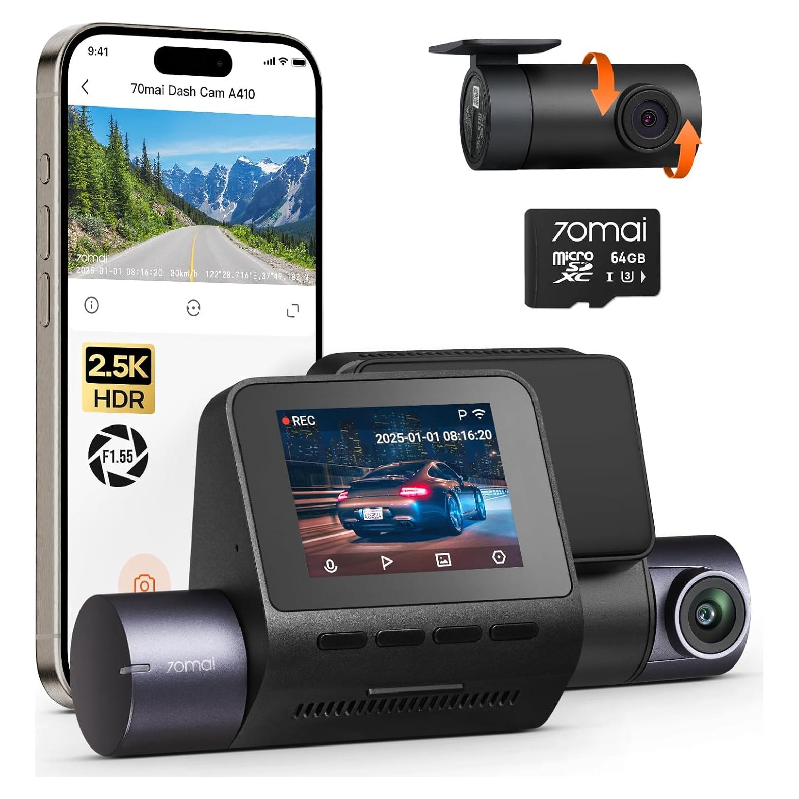 Cámara Dash 70mai A410 Doble 2.5K+1080P con GPS y Wi-Fi