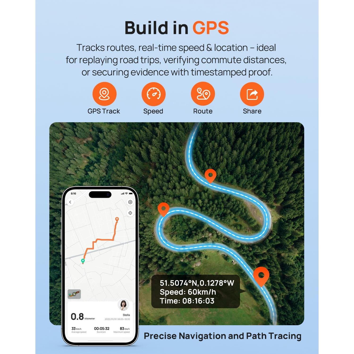 Cámara Dash 70mai A410 Doble 2.5K+1080P con GPS y Wi-Fi