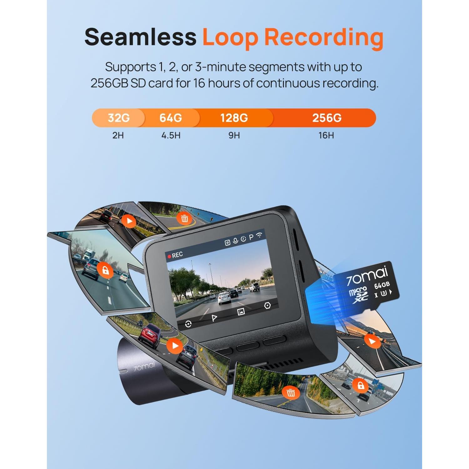 Cámara Dash 70mai A410 Doble 2.5K+1080P con GPS y Wi-Fi