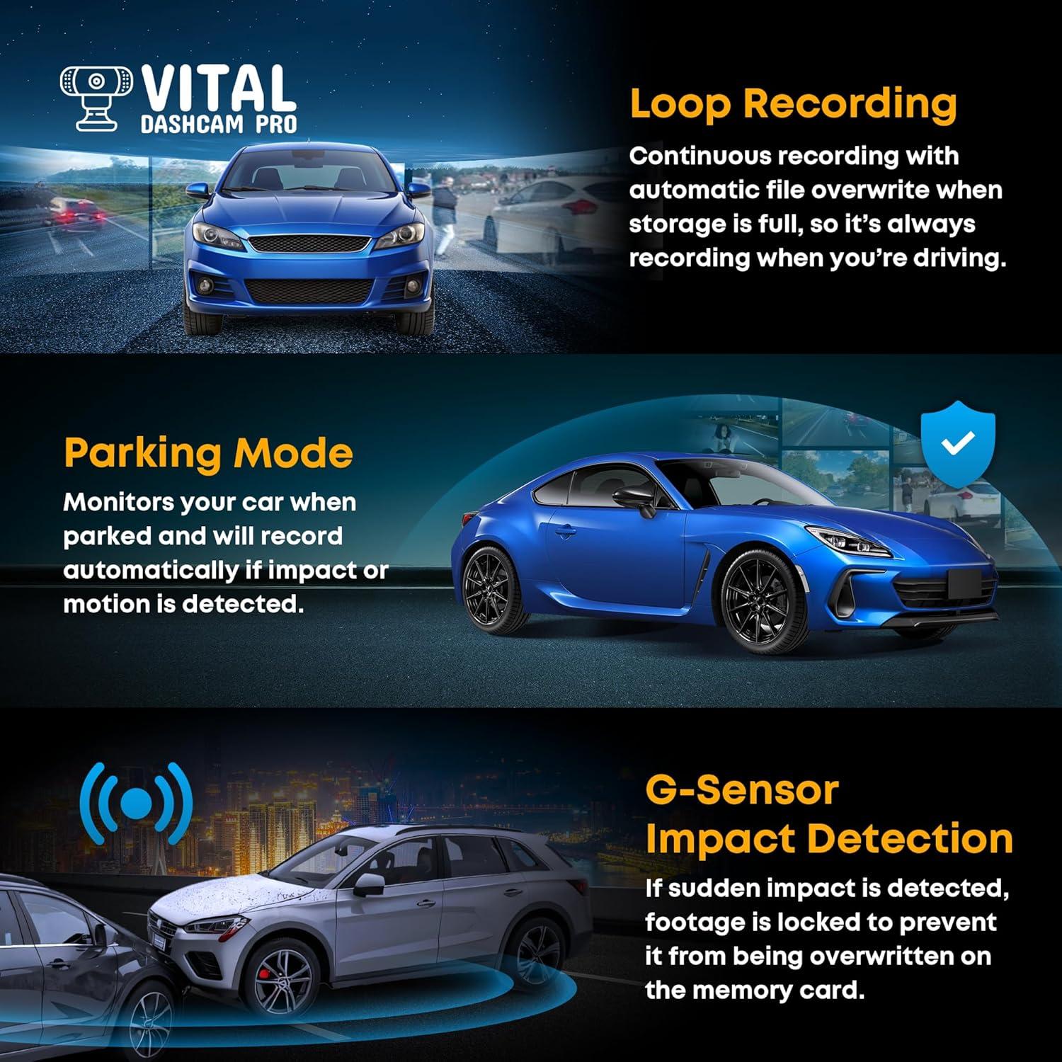 Cámara de Salpicadero Vital Dashcam Pro 2025 FHD Doble