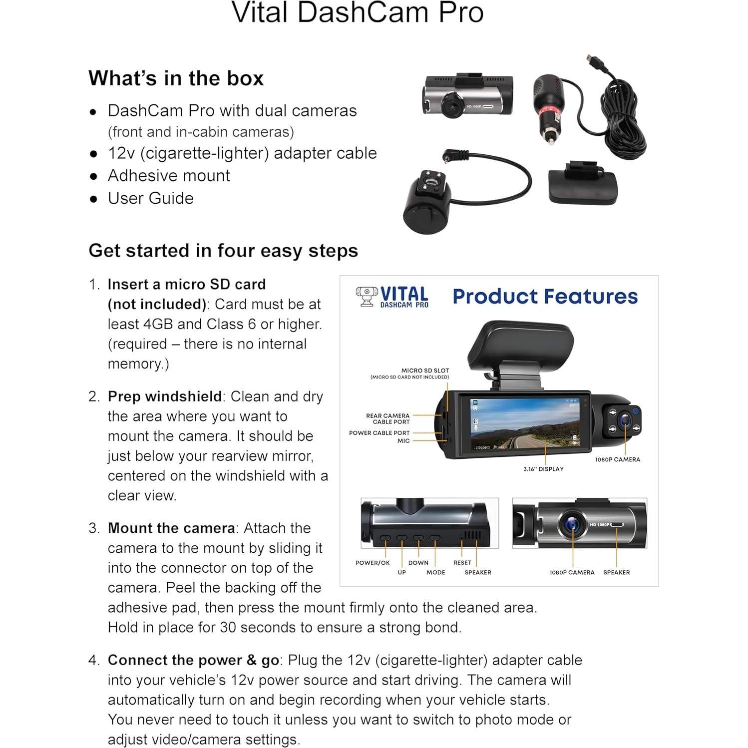 Cámara de Salpicadero Vital Dashcam Pro 2025 FHD Doble