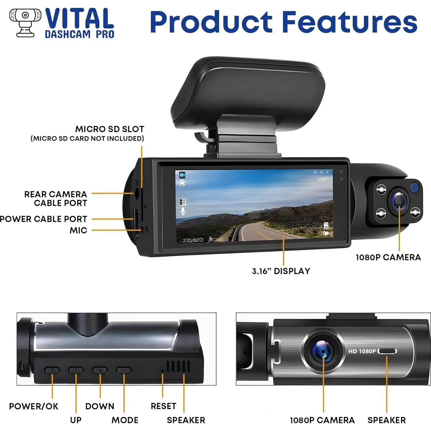 Cámara de Salpicadero Vital Dashcam Pro 2025 FHD Doble