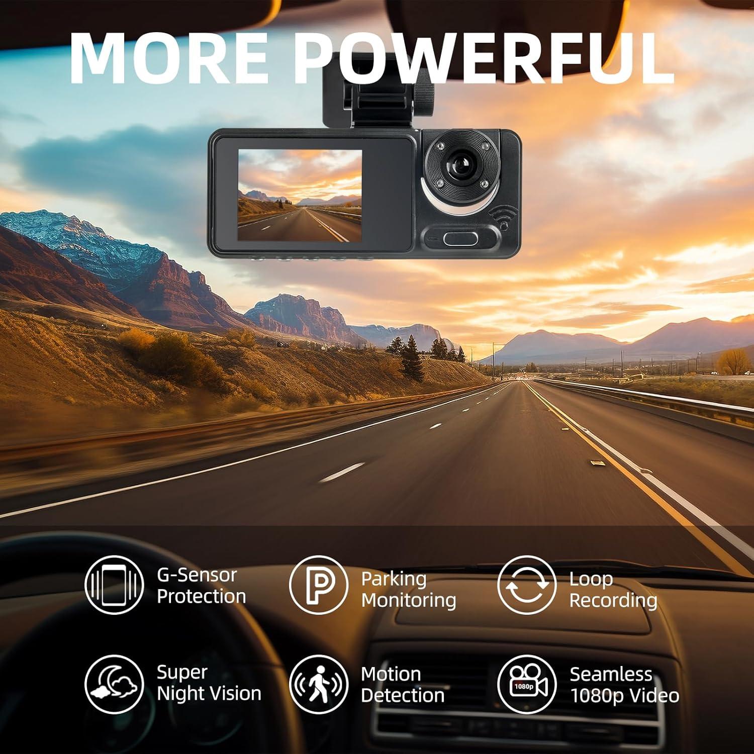 Cámara de Tablero 3 Canales Wfatxn 1080P Full UHD con Tarjeta 64GB