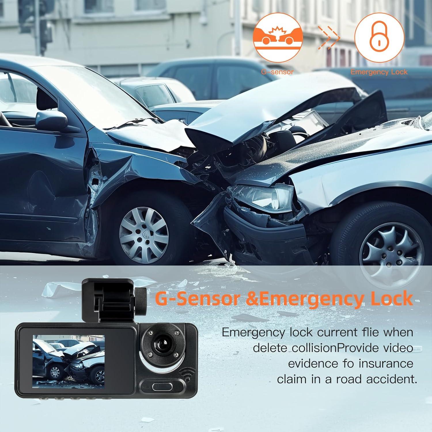 Cámara de Tablero 3 Canales Wfatxn 1080P Full UHD con Tarjeta 64GB