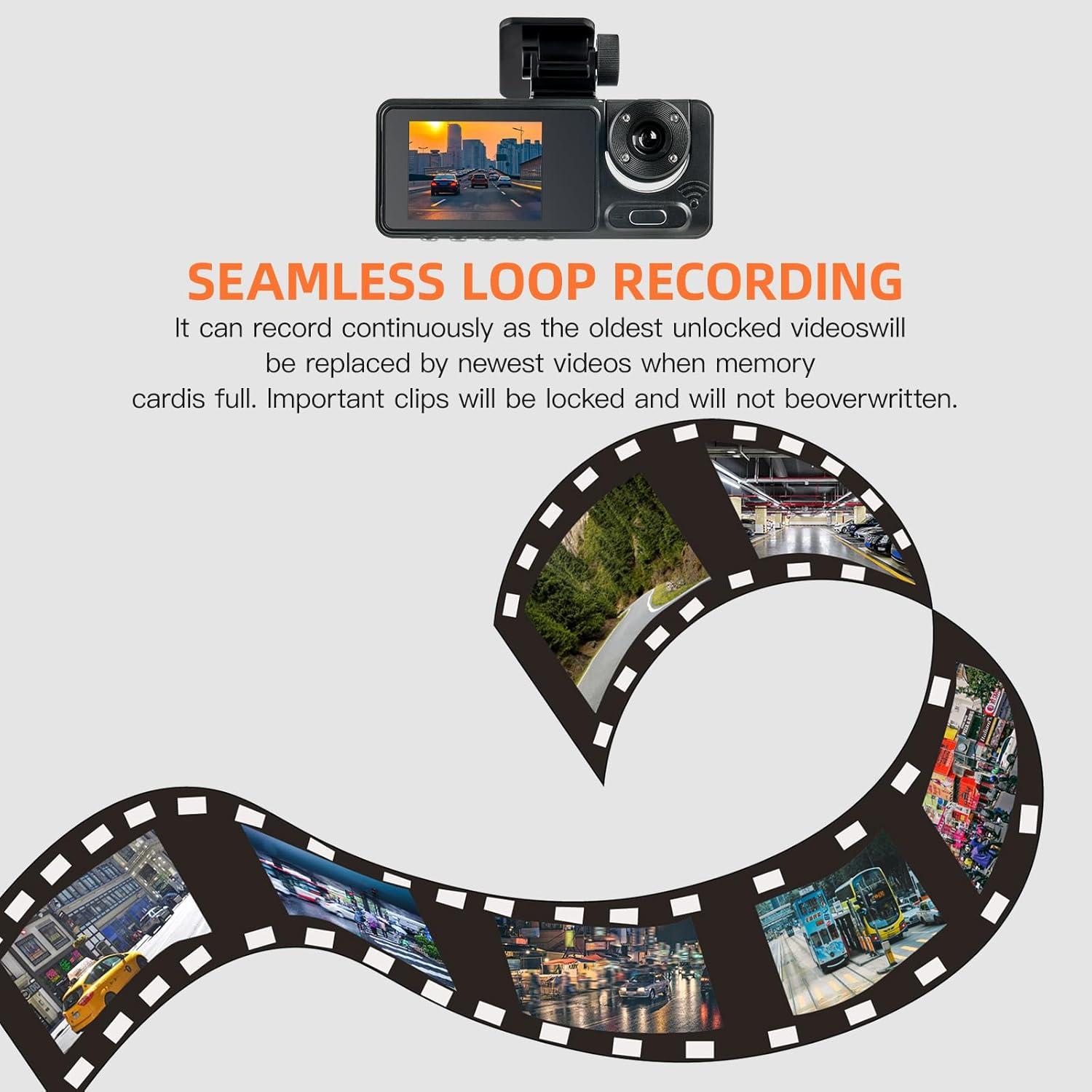 Cámara de Tablero 3 Canales Wfatxn 1080P Full UHD con Tarjeta 64GB