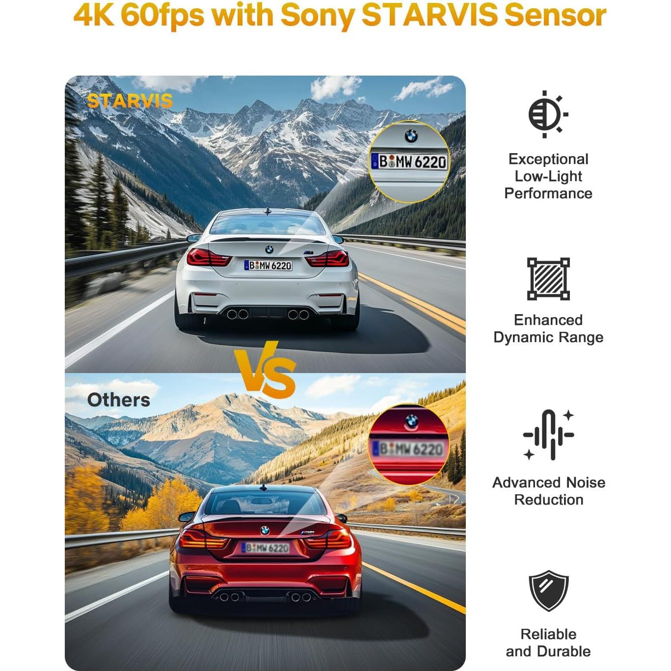 Cámara Dash GKU 4K 60fps Delantera y Trasera con GPS