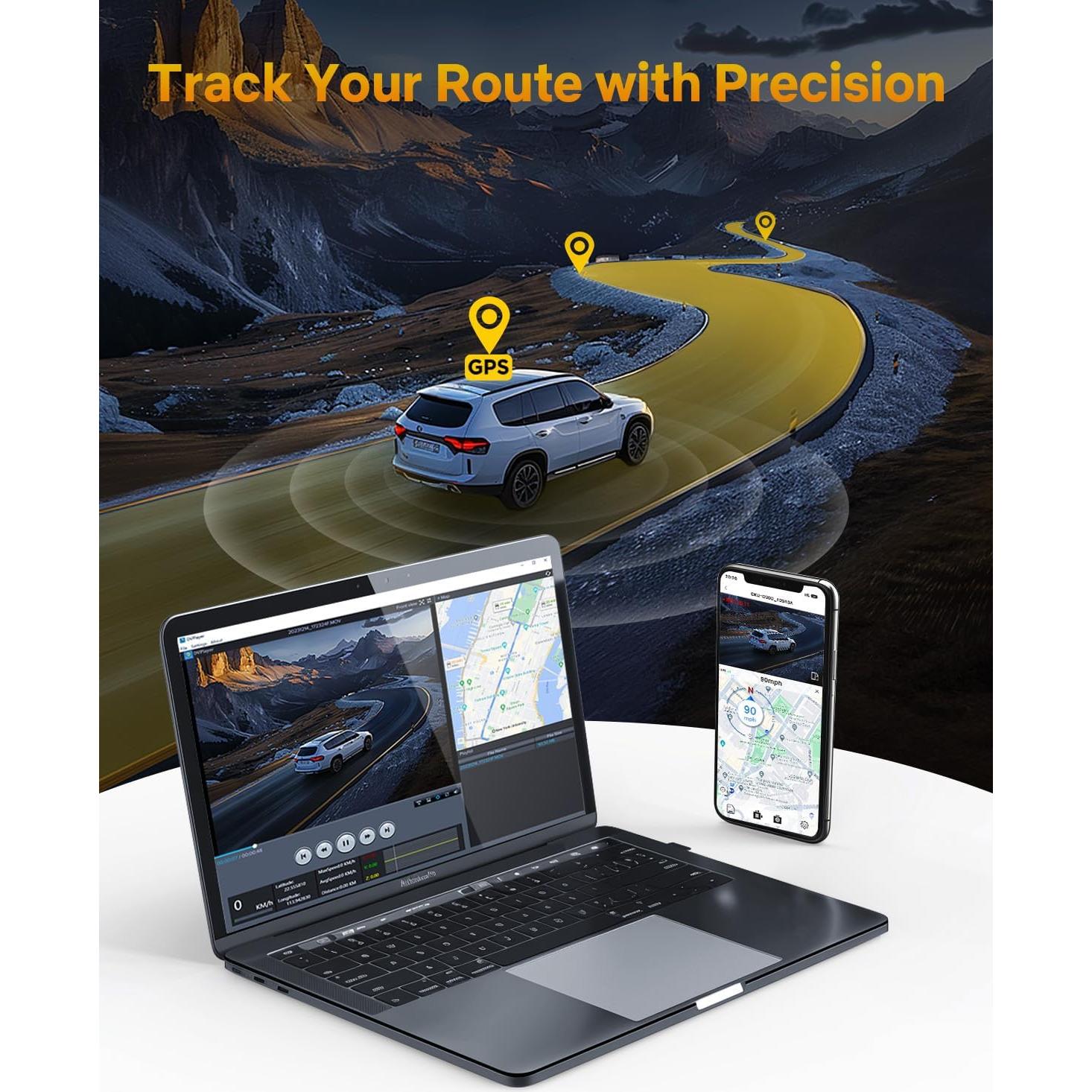 Cámara Dash GKU 4K 60fps Delantera y Trasera con GPS