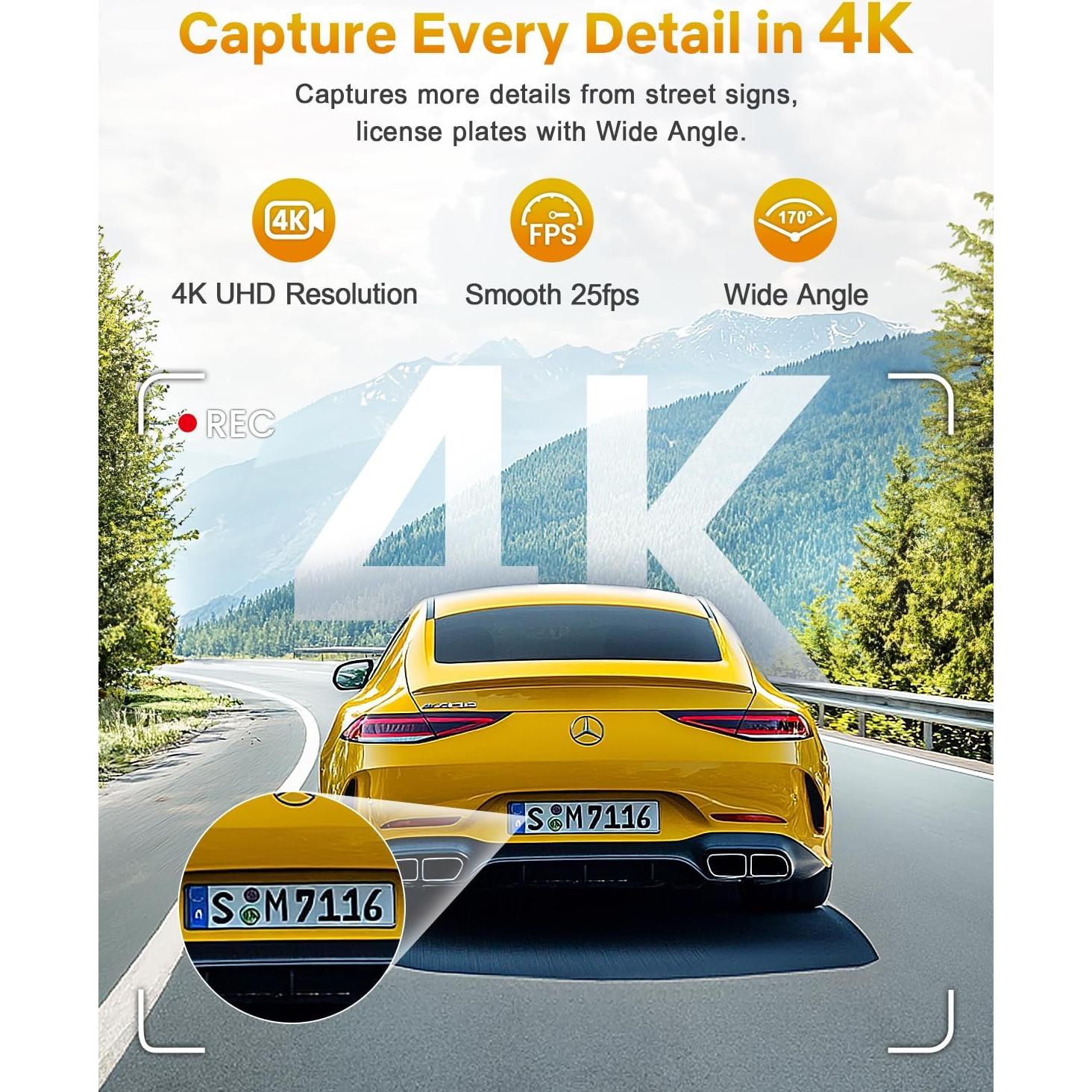 Cámara Dash GKU D200 4K con WiFi, Visión Nocturna y G-Sensor