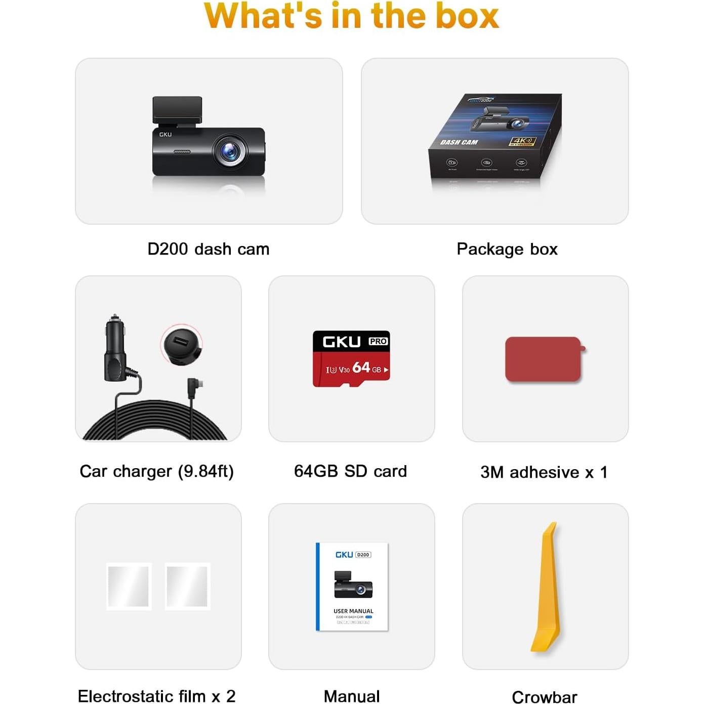 Cámara Dash GKU D200 4K con WiFi, Visión Nocturna y G-Sensor