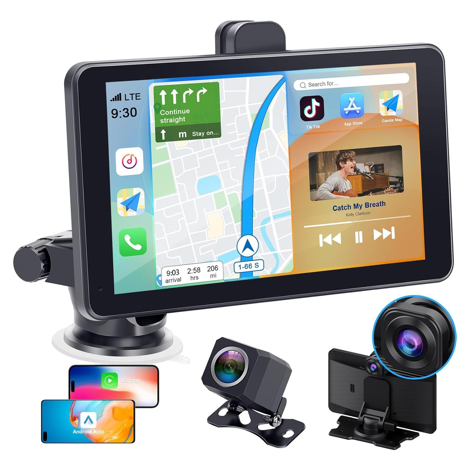 Pantalla CarPlay Inalámbrica 7" con Cámara de Tablero 2.5K