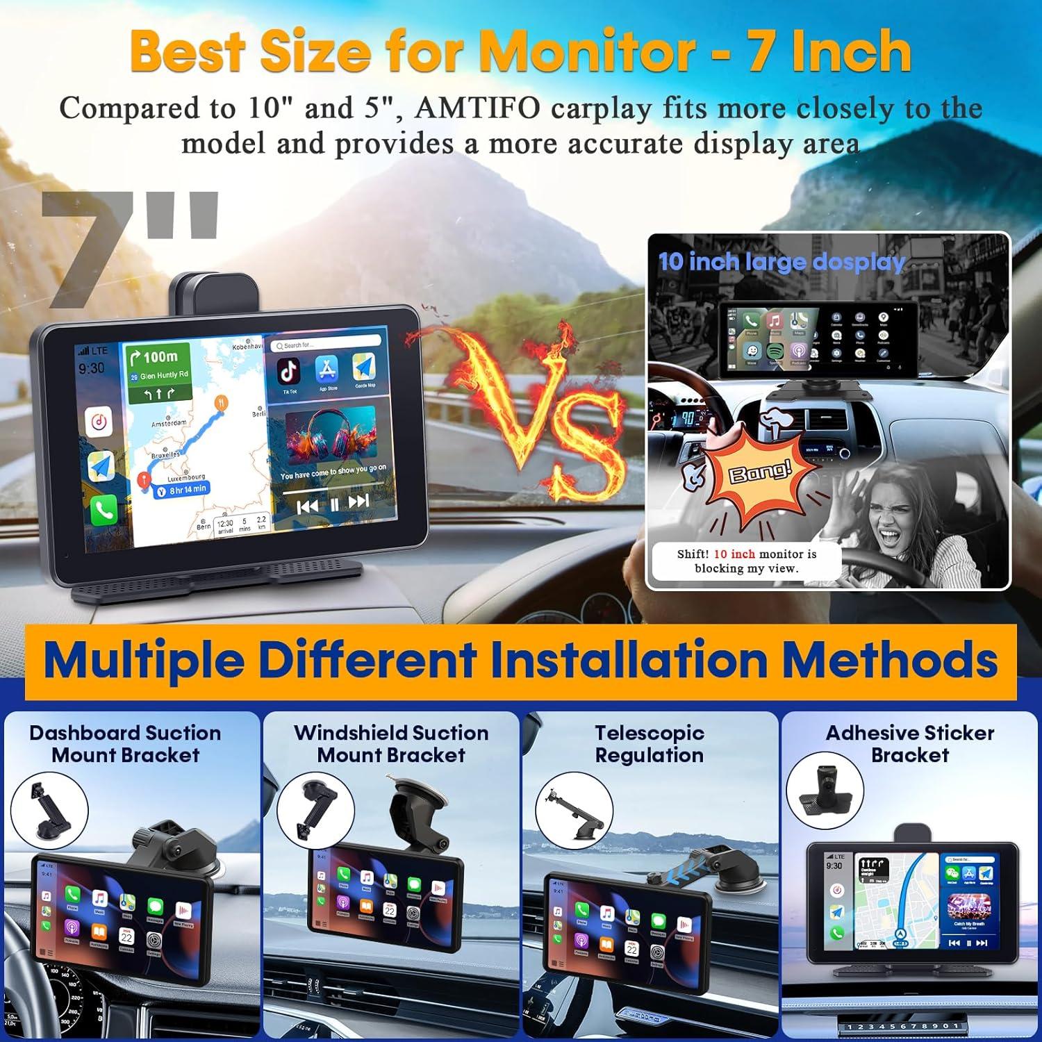 Pantalla CarPlay Inalámbrica 7" con Cámara de Tablero 2.5K