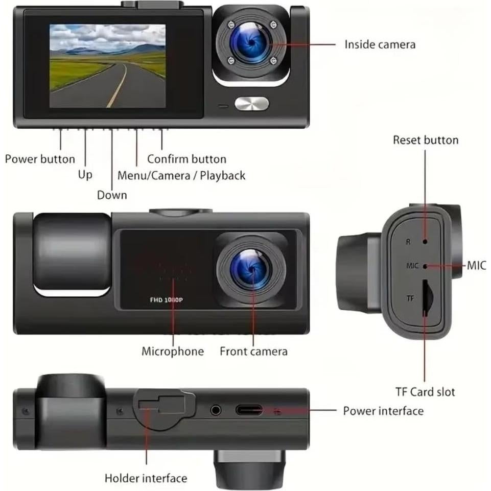 Cámara Doble para Automóvil METRICSQUARE 1080P con Audio
