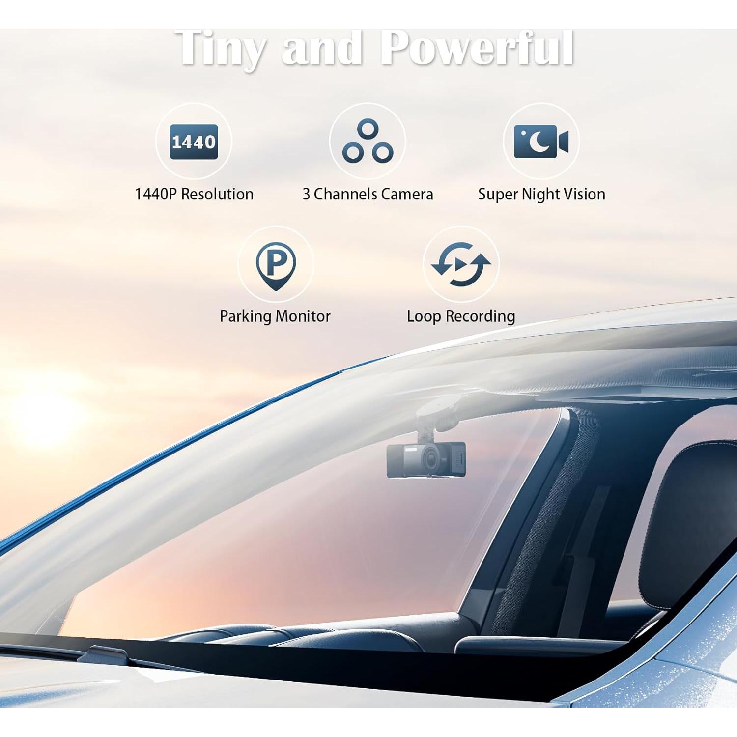 Cámara de tablero 3 canales Gloryes A520B 2.5K UHD con SD 64GB