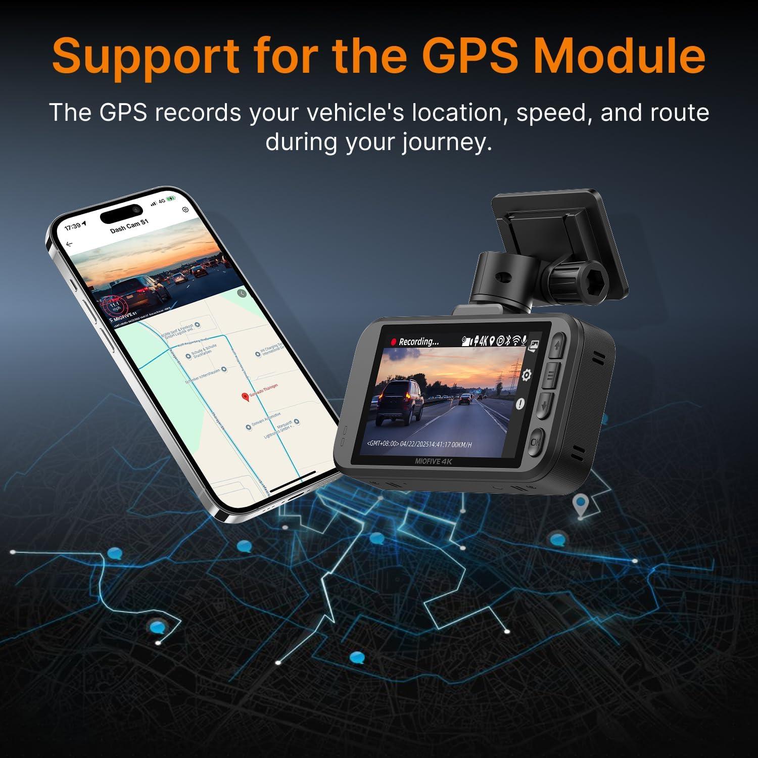 Cámara de Tablero Miofive S1 4K UHD con GPS y Wi-Fi 5G