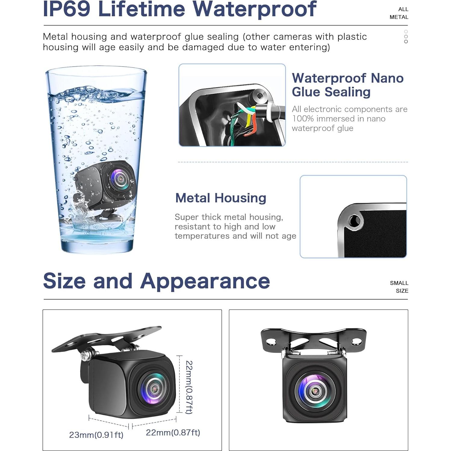 Cámara de Respaldo Tenpmas AHD 1080P 160° Impermeable